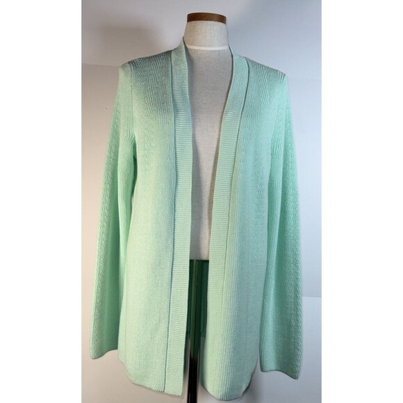 J. Jill Mint Green Cardigan Sweater Open Front MEDIUM TALL Longer Cotton EUC - Picture 2 of 14